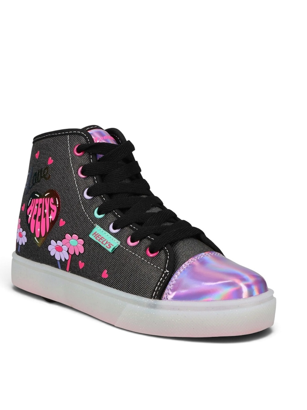Heelys Heloz Kids High Top Wheeled Shoes Size 13 Black Purple sneakers